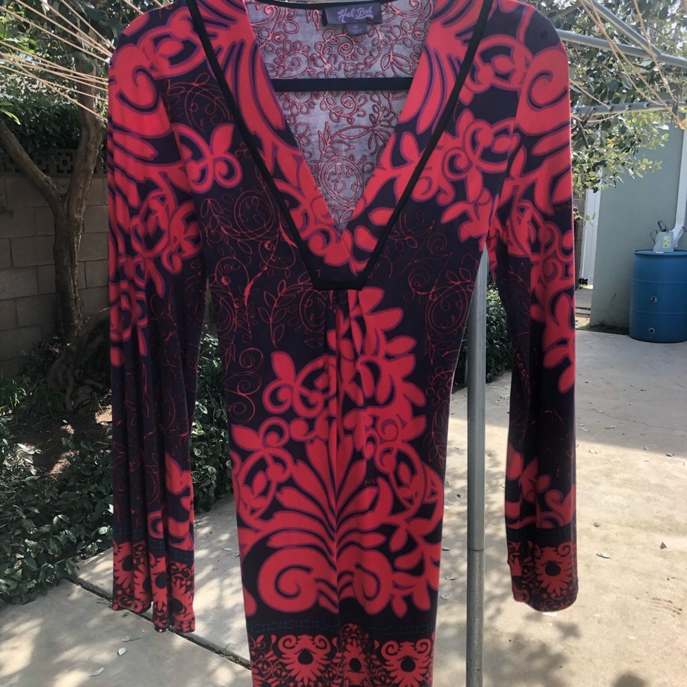 Bell Long Sleeve, V-Neck, above the knee Dress
